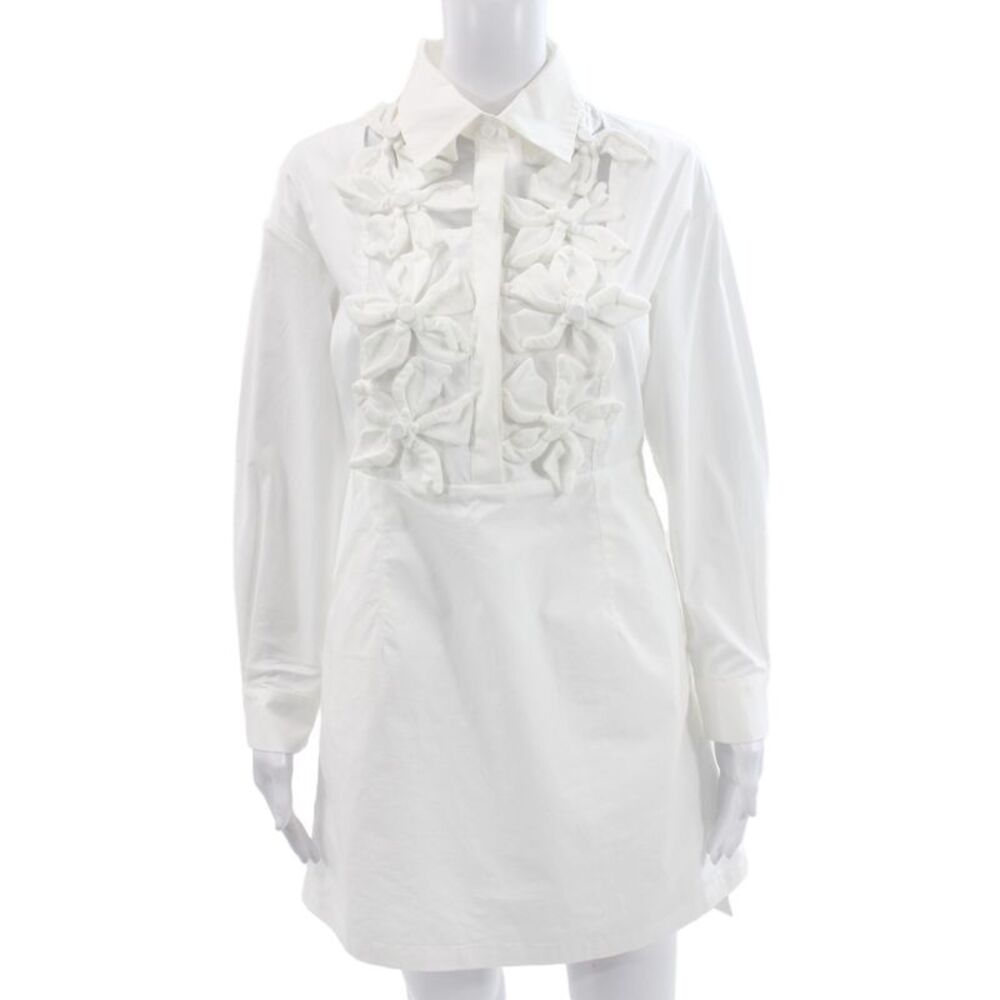 Innovare Denim Women Shirt Dress White Cotton Long Sleeve Button Size S